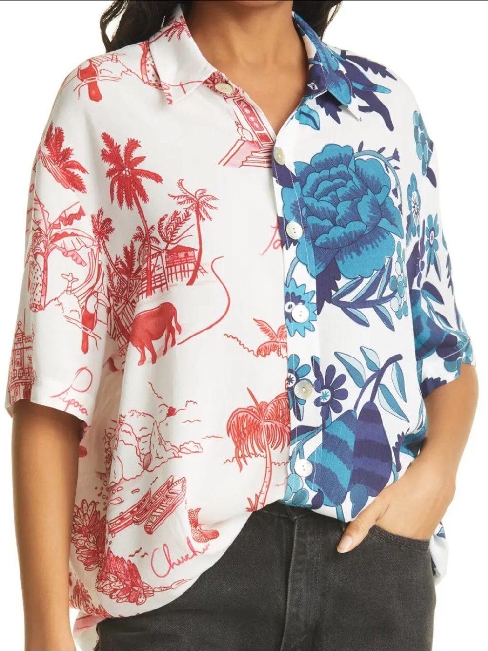 FARM Rio Mix Prints Oversize Camp Shirt